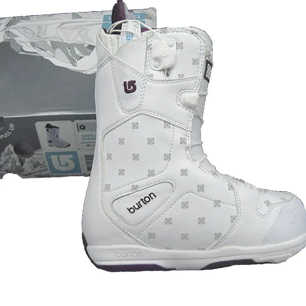 NEW! $295 Burton Q Womens Snowboard Boots! Size 4 (Euro 34) White Purple Details
